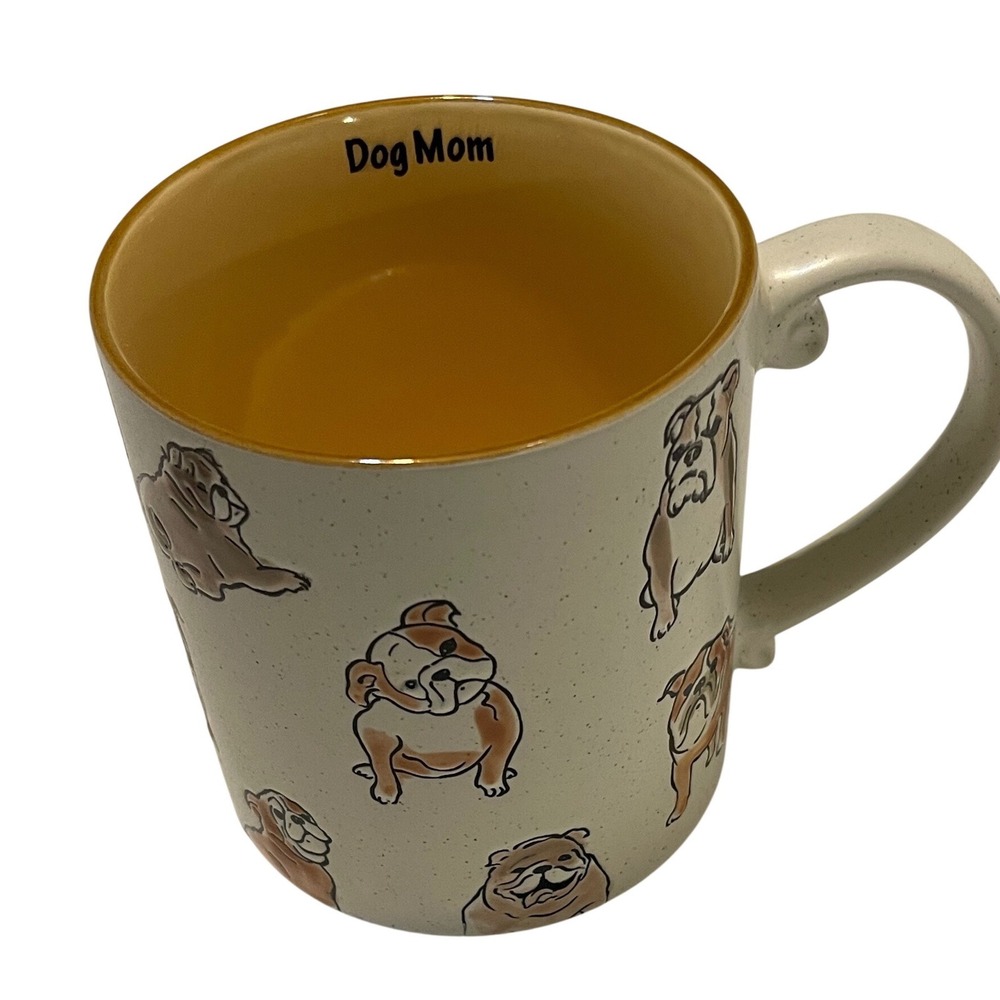 Spectrum Designz Bulldog Dog Mom Mug 21oz Stoneware Speckled Cream Yellow 77144